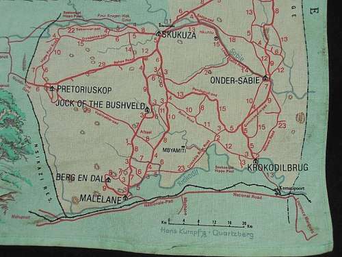 Kruger National Park Krugerwildtuin vintage cloth map, 1973, Hans Kumpf, large 87 cm x 45 cm
