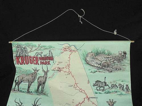 Kruger National Park Krugerwildtuin vintage cloth map, 1973, Hans Kumpf, large 87 cm x 45 cm