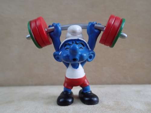 20737 Weightlifter Smurf, vintage Smurfs figure. Shipping will only be charged once!