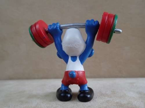 20737 Weightlifter Smurf, vintage Smurfs figure. Shipping will only be charged once!