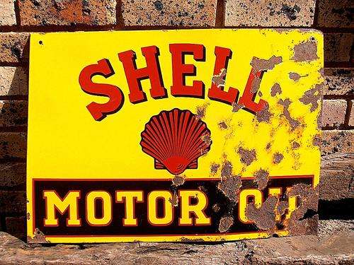 1930's SHELL MOTOR OIL enamel advertising sign,  70 cm x 50 cm