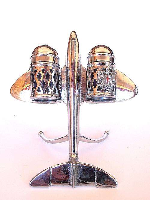Vintage 1950's chrome aeroplane salt and pepper shakers