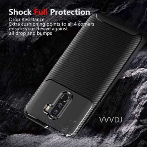 Luxury Carbon Fiber Case For Xiaomi Pocophone F1 + glass screen protector bundle