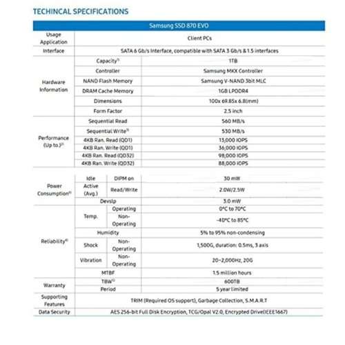 SAMSUNG EVO 870 1TB SATA 3 2.5 SSD