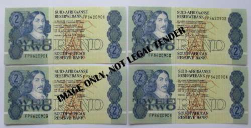 South Africa  Two Rand, four consecutive notes, Excellent condition