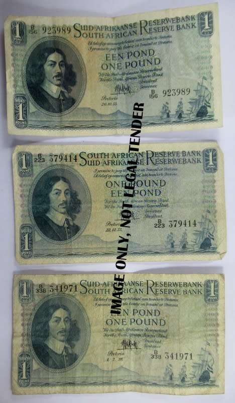 South Africa, 3 One Pound Notes, B Series