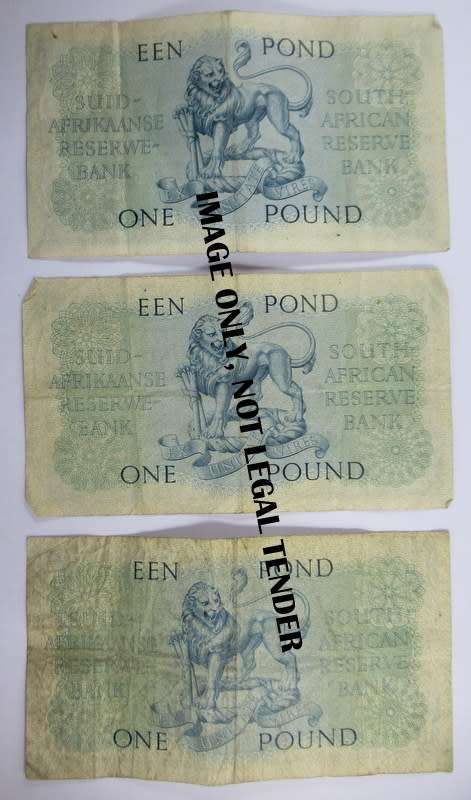 South Africa, 3 One Pound Notes, B Series