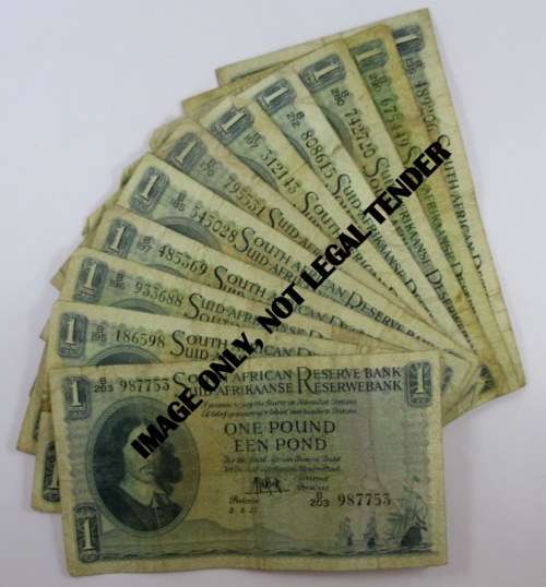 South Africa, 11 One Pound Notes, B Series