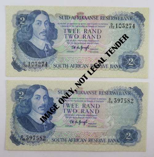 South Africa, 2, Two Rand Notes, D Series, Excellent Condition