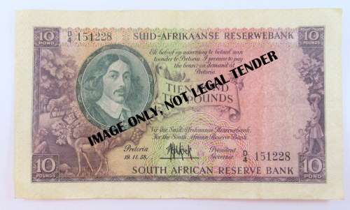 South Africa, Ten Pound Note, 19-11-1958 D Series