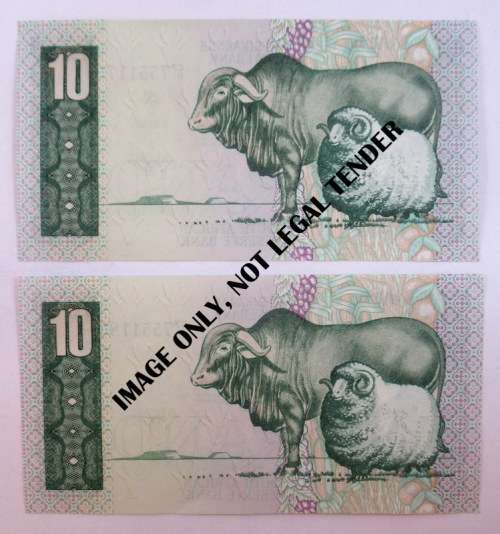 South Africa, 2 Ten Rand Consecutive Notes, Good Condition