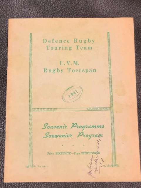 1941 Defense rugby team touring program with Danie Craven
