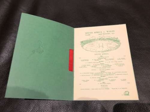 Special rugby program South Africa versus Wales 22 Dec 1951 includes menu