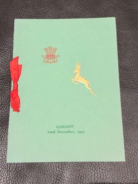 Special rugby program South Africa versus Wales 22 Dec 1951 includes menu