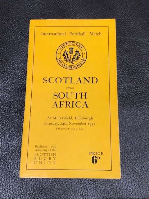 1951 South Africa versus Scotland program rugby