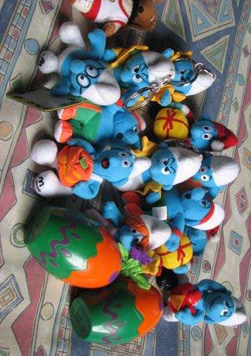 My collection of Plush Smurfs and Wombles