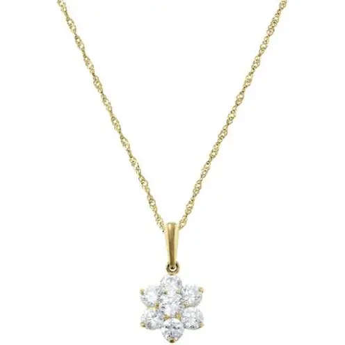 9ct Yellow Gold Cubic Zirconia Flower Pendant on chain