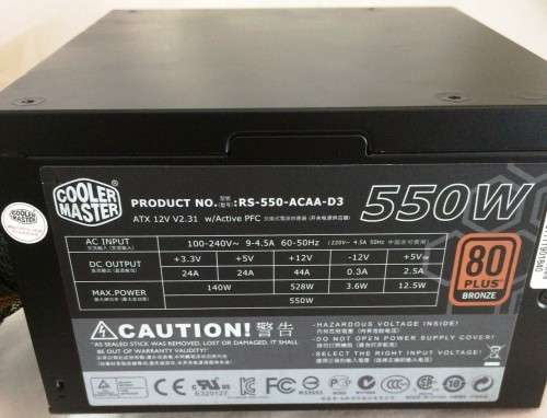 Coolermaster GX550Watt Bronze Certified Power Supply