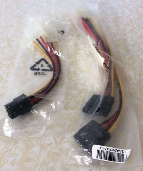 6 Pin To 2 Male Power Connector Plus Sata Hard Drive Power Cable Connectors