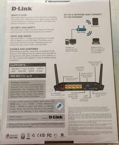 D-link DSL-2750U Wireless N ADSL2+ 4-Port Router with 3G failover Bargain! Brand New Sealed!