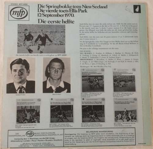 Die Springbokke Teen Nieu Seeland 4de Toets 12 September 1970 Langspeel Plaat