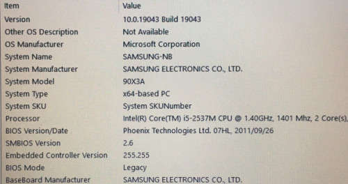 Samsung Thin Laptop 2537M 1.4GHZ i5 CpU 128GB Solid State Drive