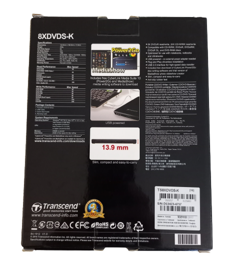 Transcend External  Slim USB Portable DVD Writer Like New!