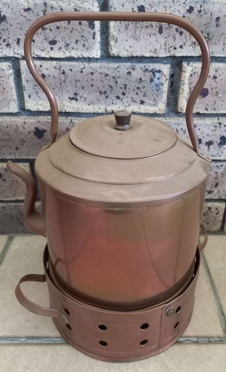 Vintage Collectable Brass kettle With Coal Stand Hand Made Retreat Cape Town No 1894