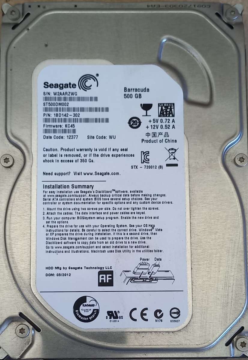 Seagate Barracuda 500GB Desktop Hard Drive Including Free Sata Cable