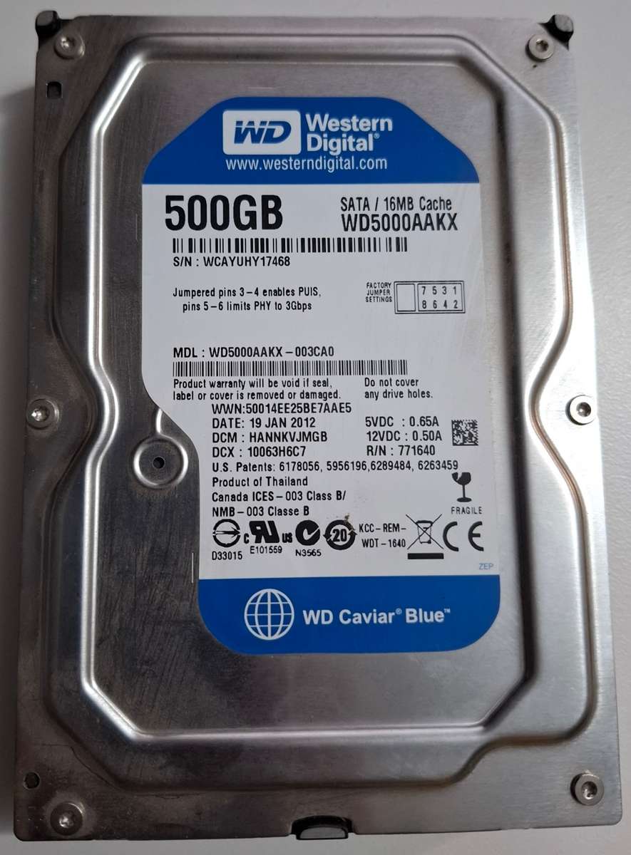 Western Digital Blue 500GB Desktop Internal Hard Drive Including Free Sata Cable