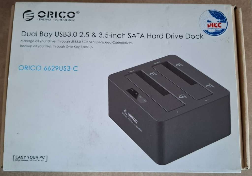 Orico 6629US3-C 2.5`/3.5` Dual Bay SATA to USB3.0 One to One Standalone Clone Hard Drive Dock
