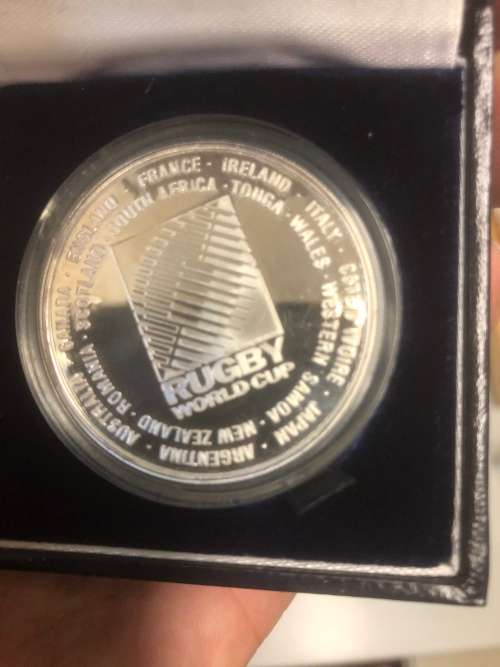 Rugby World Cup Commemorative Medallion. 1 oz Fine Silver .999. Was minted at Golf Reef City Mint.