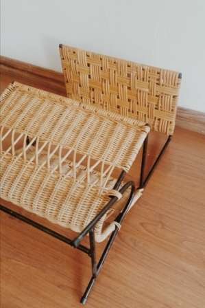 Vintage wicker magazine rack and table