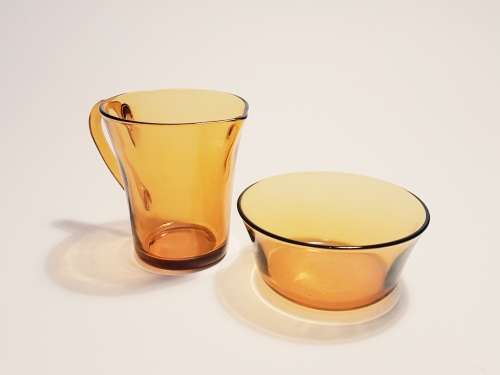 Vintage amber Duralex milkjug and sugarpot set