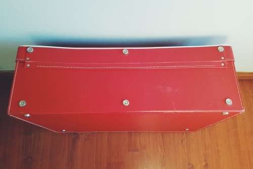 Vintage red vinyl suitcase - FANTASTIC CONDITION