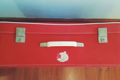 Vintage red vinyl suitcase - FANTASTIC CONDITION