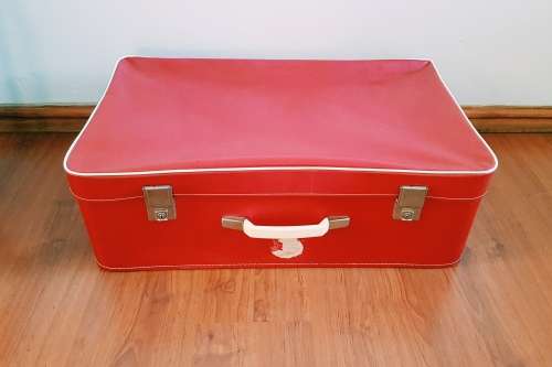 Vintage red vinyl suitcase - FANTASTIC CONDITION