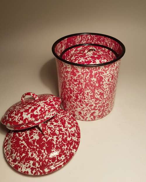 Trio of nesting enamel canisters