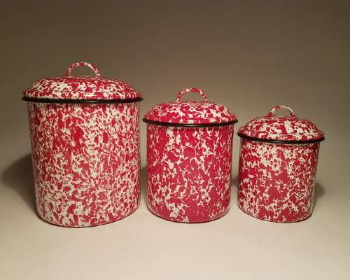 Trio of nesting enamel canisters