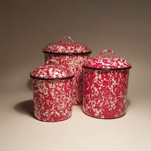 Trio of nesting enamel canisters