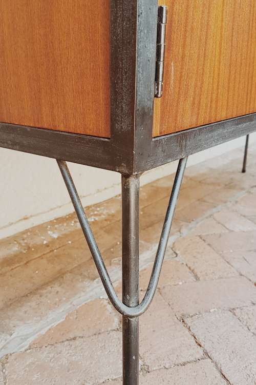 Retro steel en wood sideboard