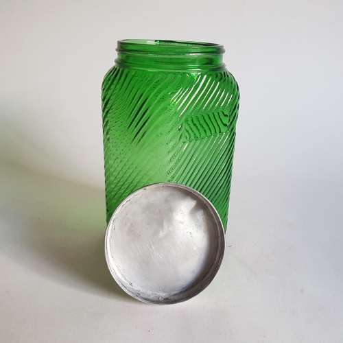 Vintage green glass kitchen jar