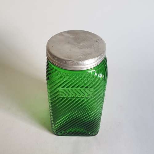 Vintage green glass kitchen jar