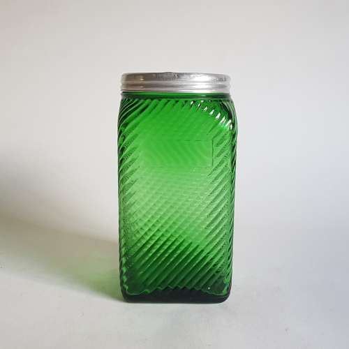 Vintage green glass kitchen jar