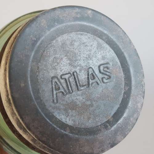Large vintage Atlas jar in green colour with original zinc lid