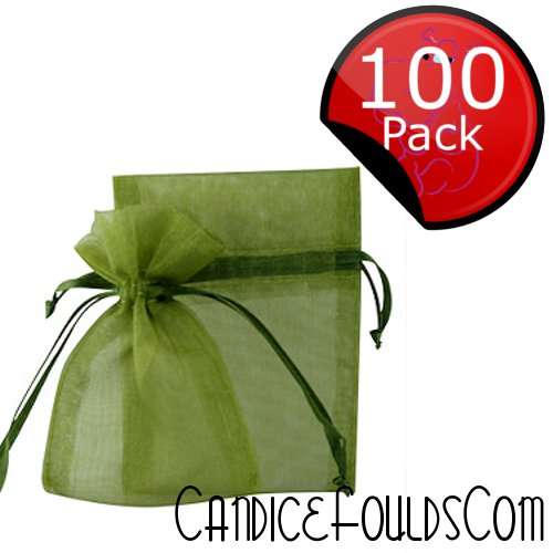 Organza (Gift / Favor) Bags - 7 x 9cm (100 Pack) - Olive