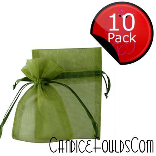 Organza (Gift / Favor) Bags - 7 x 9cm (10 Pack) - Olive