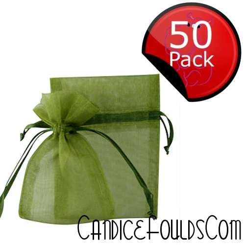 Organza (Gift / Favor) Bags - 7 x 9cm (50 Pack) - Olive