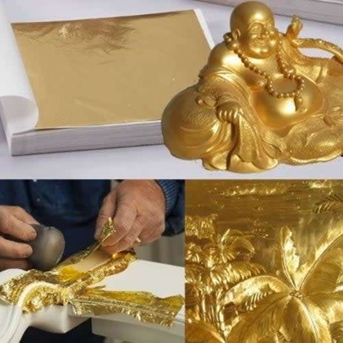 100 Pcs Art Craft Paper Gold Color Leaf Foil Sheet Decor Paper for Gilding DIY Craft Decoration