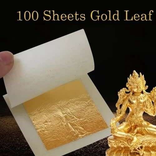 100 Pcs Art Craft Paper Gold Color Leaf Foil Sheet Decor Paper for Gilding DIY Craft Decoration